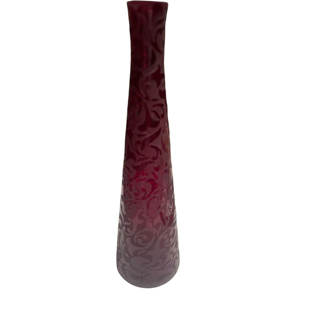 Michael Weems SOHO" Collection 2005 Red Frosted Art Glass  Vase - 14” Signed